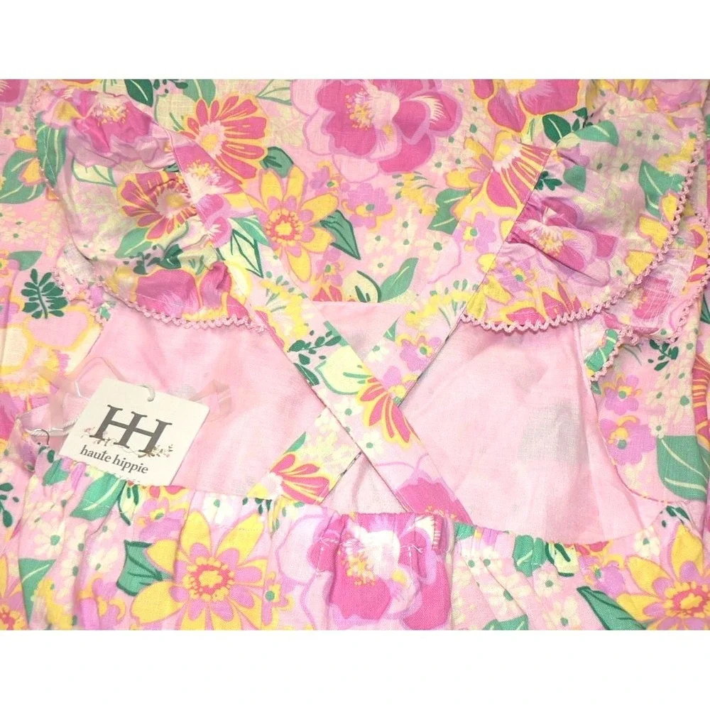 Haute Hippie Girls Square Neck Flutter Sleeve Floral Print Dress‎ & Hair Clip 12